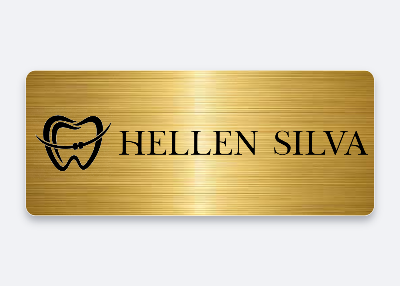 Broche dourado personalizado para Hellen Silva, com símbolo odontológico